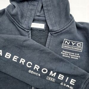 Abercrombie Kids Full Zip Hoodie Sweatshirt NYC Graphic Black Youth Size 13/14‎